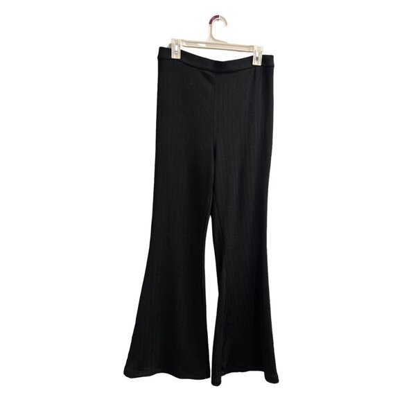 Stylestalker Pants Womens Black Ribbed Sweater Knit Wide Leg Trousers Back Zip‎ - Picture 1 of 9